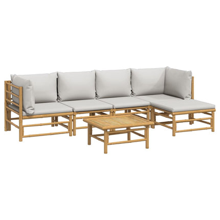 Loungegrupp 6 delar ljusgråa dynor bambu