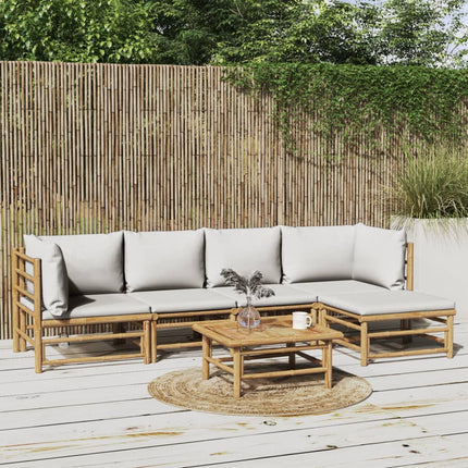 Loungegrupp 6 delar ljusgråa dynor bambu