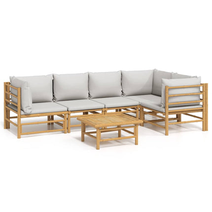 Loungegrupp 6 delar ljusgråa dynor bambu