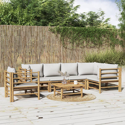 Loungegrupp 7 delar ljusgråa dynor bambu