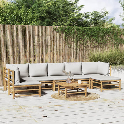 Loungegrupp 8 delar ljusgråa dynor bambu