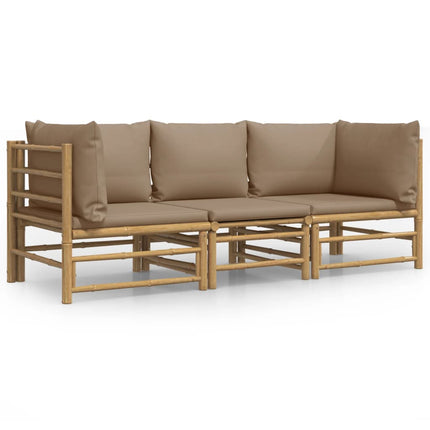 Loungegrupp för trädgården 3 delar taupe dynor bambu