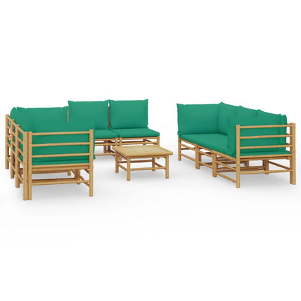 Loungegrupp 9 delar gröna dynor bambu