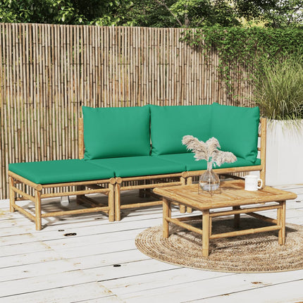 Loungegrupp för trädgården 3 delar gröna dynor bambu