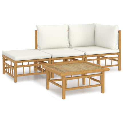 Loungegrupp 4 delar gräddvita dynor bambu