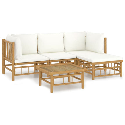 Loungegrupp 5 delar gräddvita dynor bambu