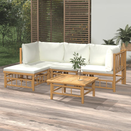 Loungegrupp 5 delar gräddvita dynor bambu