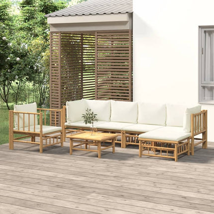Loungegrupp 7 delar gräddvita dynor bambu
