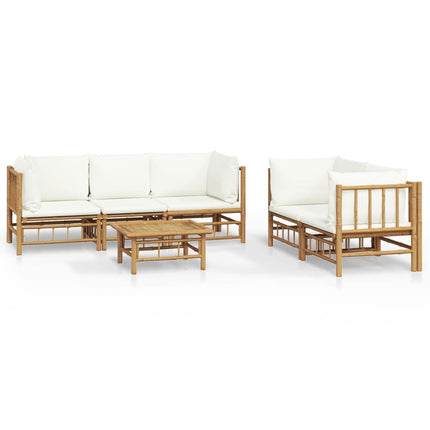 Loungegrupp 6 delar gräddvita dynor bambu