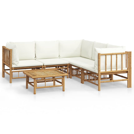 Loungegrupp 6 delar gräddvita dynor bambu