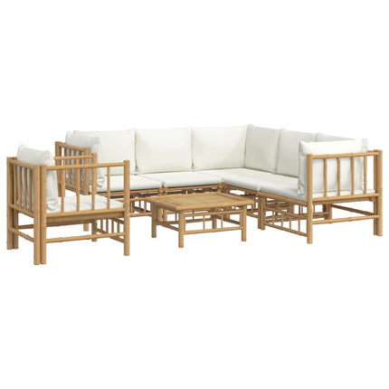 Loungegrupp 7 delar gräddvita dynor bambu