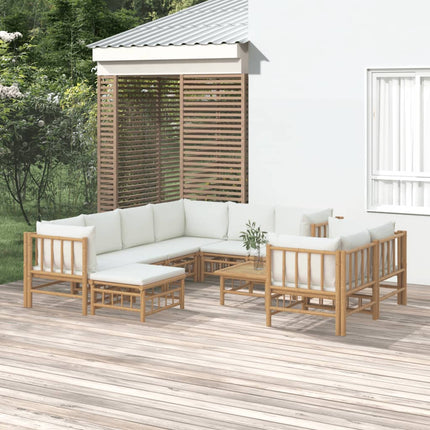 Loungegrupp 10 delar gräddvita dynor bambu