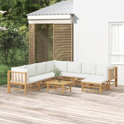 Loungegrupp 9 delar gräddvita dynor bambu