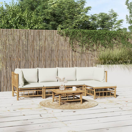 Loungegrupp 6 delar gräddvita dynor bambu