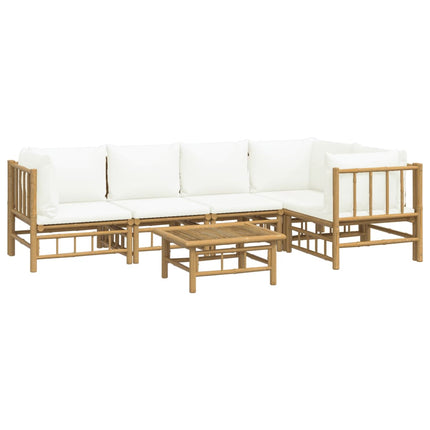 Loungegrupp 6 delar gräddvita dynor bambu