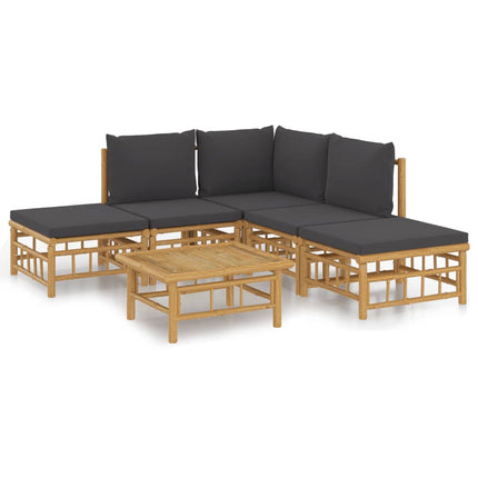 Loungegrupp 6 delar mörkgrå dynor bambu