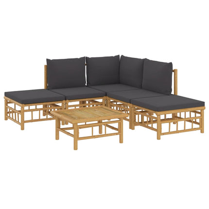 Loungegrupp 6 delar mörkgrå dynor bambu