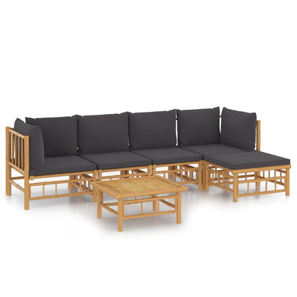 Loungegrupp 6 delar mörkgrå dynor bambu