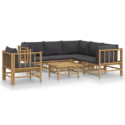 Loungegrupp 7 delar mörkgrå dynor bambu