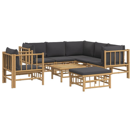 Loungegrupp 8 delar mörkgrå dynor bambu