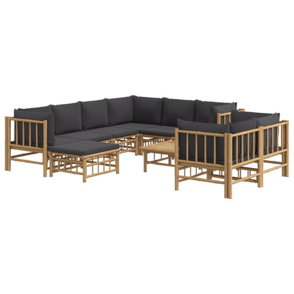 Loungegrupp 10 delar mörkgrå dynor bambu