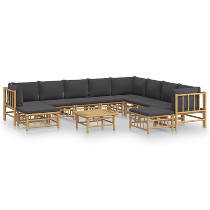 Loungegrupp 11 delar mörkgrå dynor bambu
