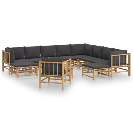Loungegrupp 12 delar mörkgrå dynor bambu
