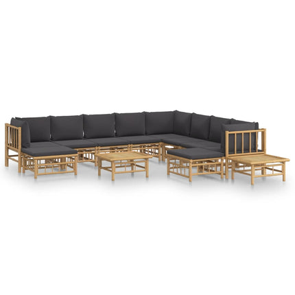 Loungegrupp 12 delar mörkgrå dynor bambu