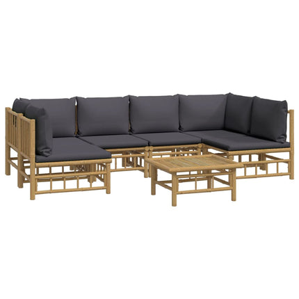 Loungegrupp 7 delar mörkgrå dynor bambu