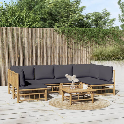 Loungegrupp 7 delar mörkgrå dynor bambu
