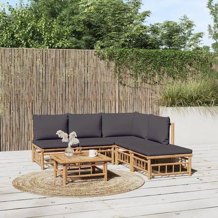 Loungegrupp 6 delar mörkgrå dynor bambu