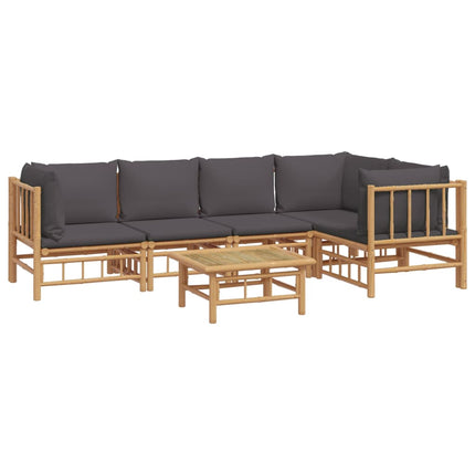Loungegrupp 6 delar mörkgrå dynor bambu