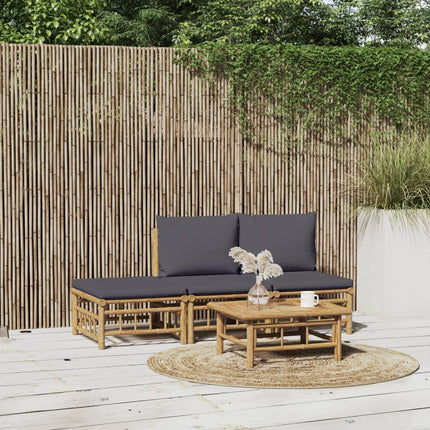 Loungegrupp 4 delar mörkgrå dynor bambu