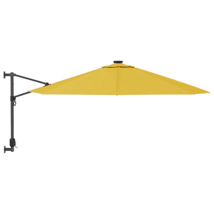 Väggmonterat parasoll med LED-lampor gul 290 cm