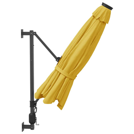 Väggmonterat parasoll med LED-lampor gul 290 cm
