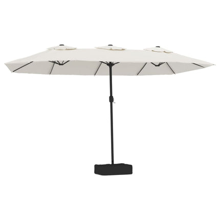 Trädgårdsparasoll dubbelt med LEDs sandvit 449x265 cm