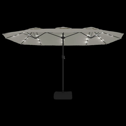 Trädgårdsparasoll dubbelt med LEDs sandvit 449x265 cm