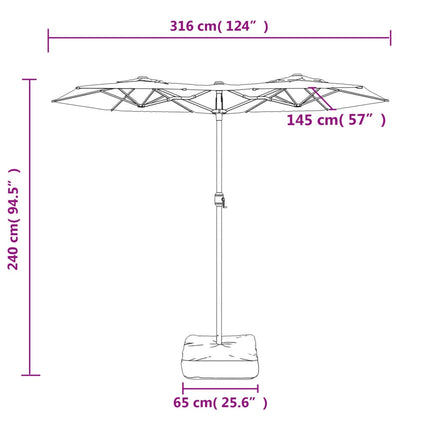 Trädgårdsparasoll dubbelt sandvit 316x145 cm