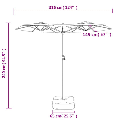 Trädgårdsparasoll dubbelt vinröd 316x145 cm