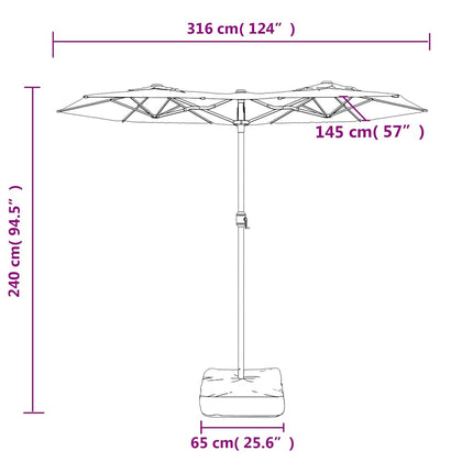 Trädgårdsparasoll dubbelt svart 316x145 cm