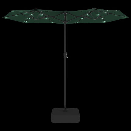 Trädgårdsparasoll dubbelt med LEDs grön 316x145 cm