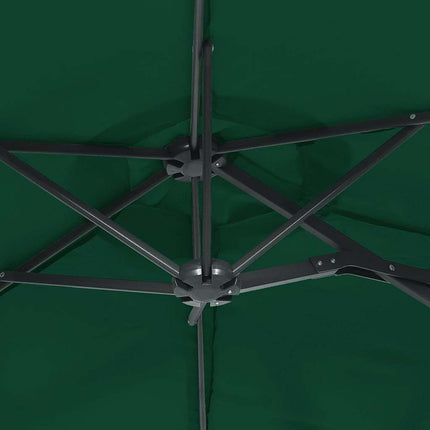 Trädgårdsparasoll dubbelt med LEDs grön 316x145 cm