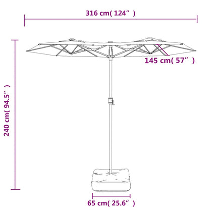 Trädgårdsparasoll dubbelt med LEDs grön 316x145 cm