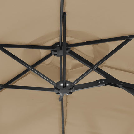 Trädgårdsparasoll dubbelt med LEDs taupe 316x145 cm