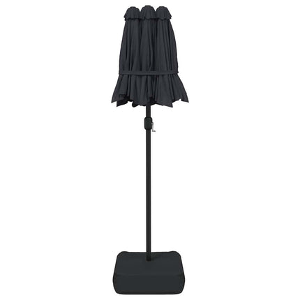 Trädgårdsparasoll dubbelt med LEDs svart 316x145 cm