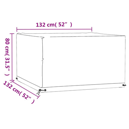 Överdrag för trädgårdsmöbler 8 öljetter 132x132x80 cm fyrkantig