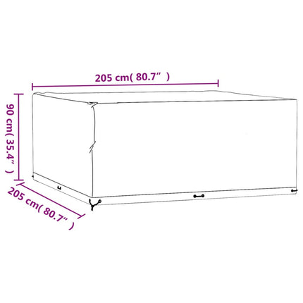 Överdrag för trädgårdsmöbler 16 ölj. 205x205x90 cm fyrkantig