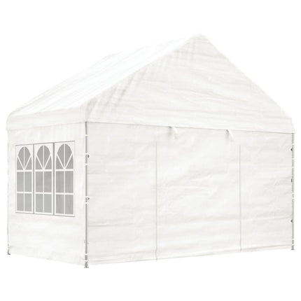 Paviljong med tak vit 4,46x4,08x3,22 m polyeten