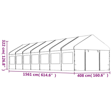 Paviljong med tak vit 15,61x4,08x3,22 m polyeten