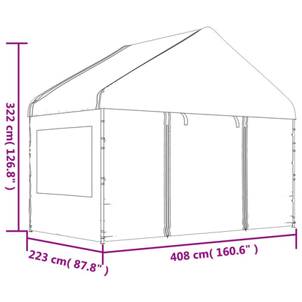 Paviljong med tak vit 15,61x4,08x3,22 m polyeten